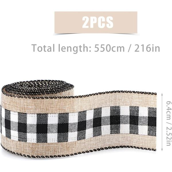 2 Rullar 6 Yards Rutiga Band Burlap Tyg för Hantverk, Rutiga Burlap Trådband Rem Juldekorationer för DIY Hantverk