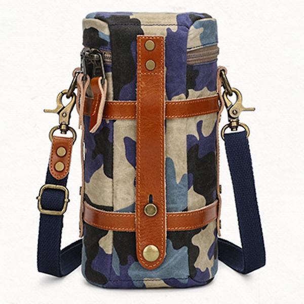Objektivpose Lærred DSLR Kamera Objektiv Etuier Vandtæt Beskyttende Taske Camouflage Blue