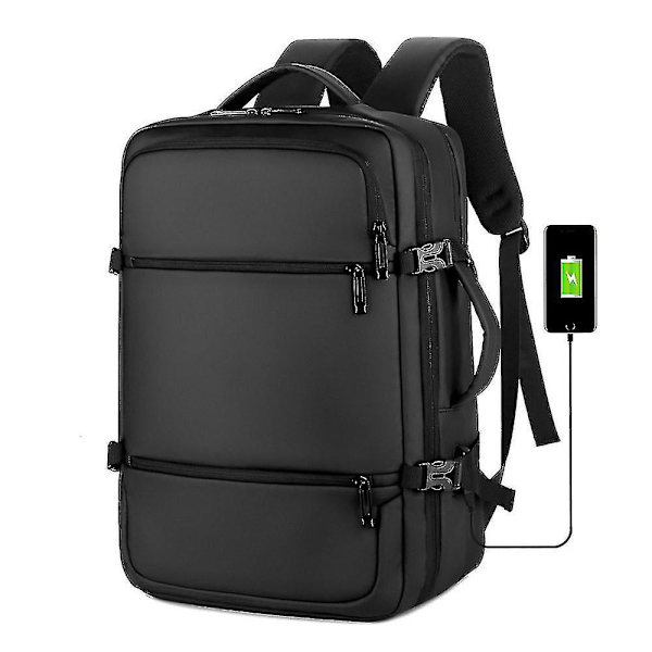 Reput Business Commuter USB Monitoiminen Vedenpitävä Matka Tietokonereppu Musta