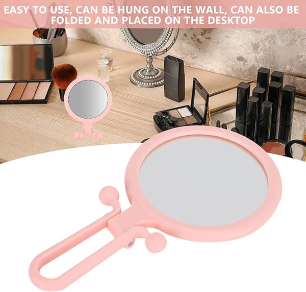 Dobbeltsidet Makeupspejl, 10x Forstørrelses Håndspejl (pink)