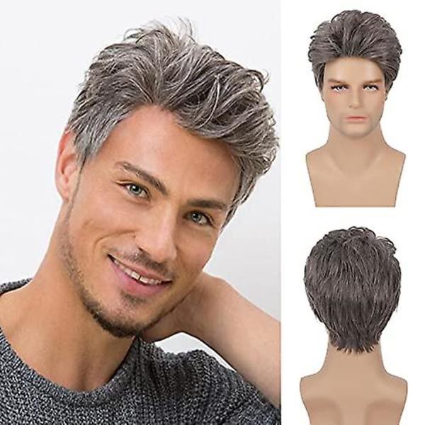 Herre Kort Paryk Blandet Brun Cosplay Hår Paryk Naturlig Syntetisk Erstatningsparyk