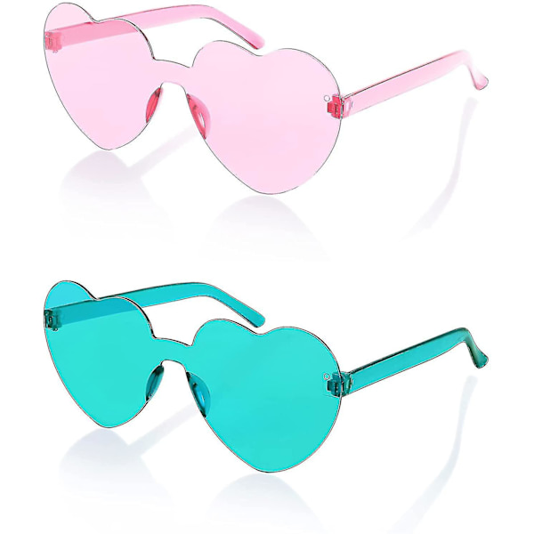 2 Pak Rimløse Hjerteformede Solbriller Kvinder Ét Stykke Transparent Trendy Kærlighed style4