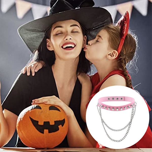 Punk Goth Metal Spike Besat Læder Halsbånd Choker Halskæde pink