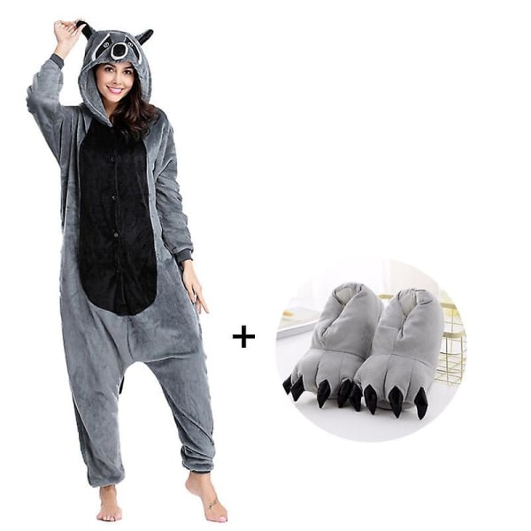 Tvätträv pyjamas män kigurumi djur onesies för vuxna tecknad cosplay kostym one-piece pijamas overall kvinnor pyjamas bodysuits Raccoon onesie Xl