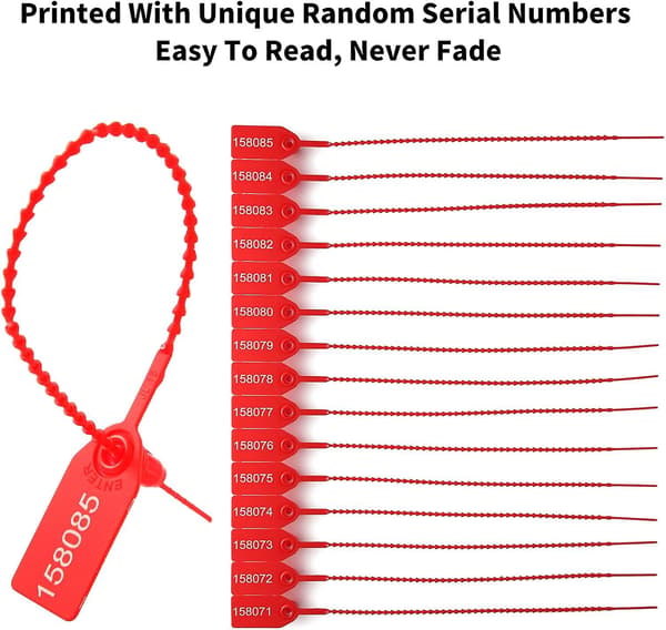 100 Plastforseglinger med nummererte sikkerhetsmerker, strips