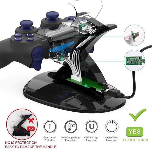 Ps4 Controller Oplader, Playstation 4 / Ps4 / Ps4 Pro / Ps4 Slim Controller Oplader Docking Station Stand. Dobbelt Usb Hurtig Opladningsstation & Le