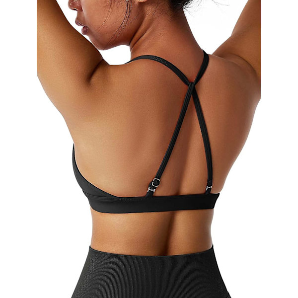 Naisten treeniurheiluliivit ristikkäisillä olkaimilla, pehmustetut tukevat joogaliivit, fitness-toppi Black S