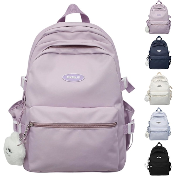 Kawaii Ryggsäck med Söta Tillbehör Casual Estetisk Ryggsäck Enkel Laptopväska Vattentät Reseryggsäck Kvinnor, Lila, Ryggsäck