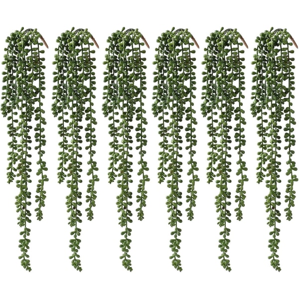 6 st konstgjorda suckulenter hängande växter, falska pärlband grönska växter, dekoration för vägg, hem, trädgård, inomhus och utomhus
