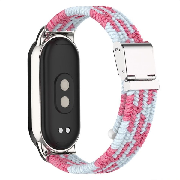 För Xiaomi Smart Band 8 flätat nylon watch Justerbart spänne elastiskt band Pink White