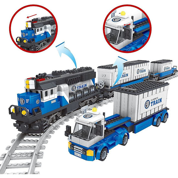 Technic Tog Lokomotiv Byggesæt, Moc Tog Lokomotiv Model Med Togbane Scene, 1008 stk. DIY Samle Byggeklodser Tog Sæt