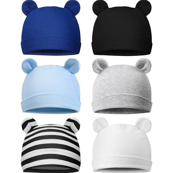 6 Stykker Spædbarn Nyfødt Baby Hue Bjørneører Drenge og Piger Beanie Hue Sød Spædbarnshue til 0-6 Måneder Børn Flerfarvet, Flerfarvet