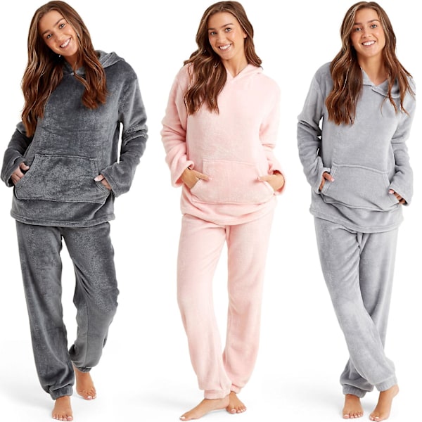 Myk Fleece Hette Pysjamas Bukser Topp Loungewear Sett Dame Black XL