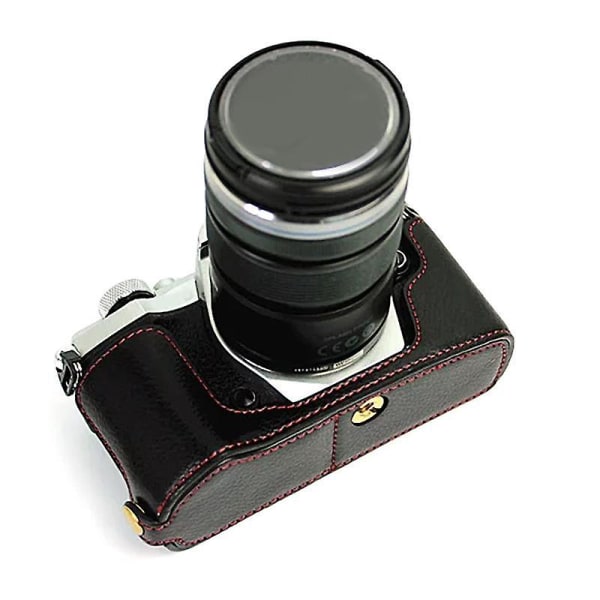Læder Halv Kamerataske til Olympus E-M5 II/E-M5 Mark II, Beskyttende Cover med Batteriåbning Black