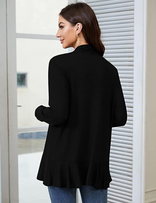 Let Cardigans til Kvinder, Bløde Åbne Casual Cardigans 3/4 Ærme Draperede Flæser Sommer L