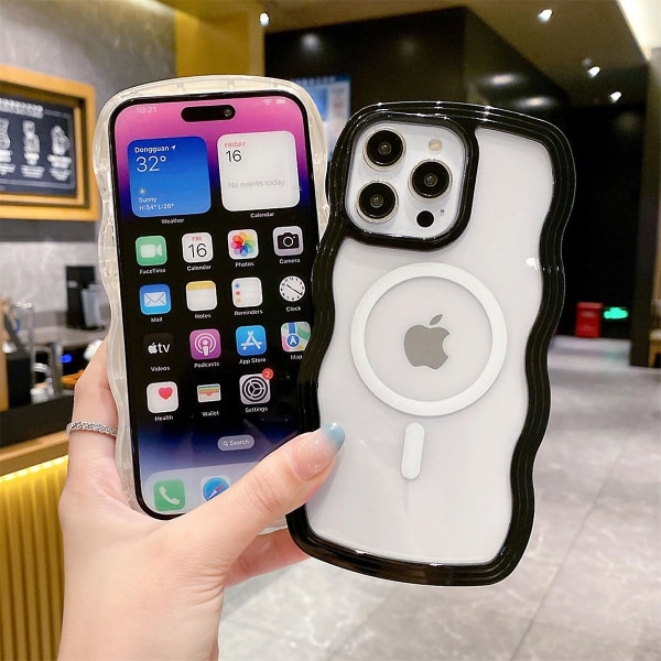 Magsafe Gjennomsiktig Deksel Kompatibelt Med Iphone 15 Pro Max, Søtt Bølge Ramme Mykt Tpu Støtsikkert Deksel For Kvinner White For iPhone 15 Pro Max