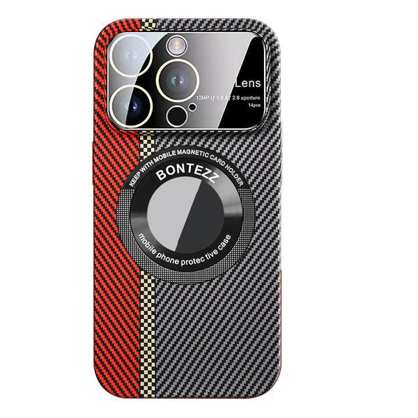 Case i kolfiber för Iphone 15 Pro Max, logotypvy Ultratunt tunt case med linsskydd, kompatibelt med Magsafe Red-Black For iPhone 15 Pro Max
