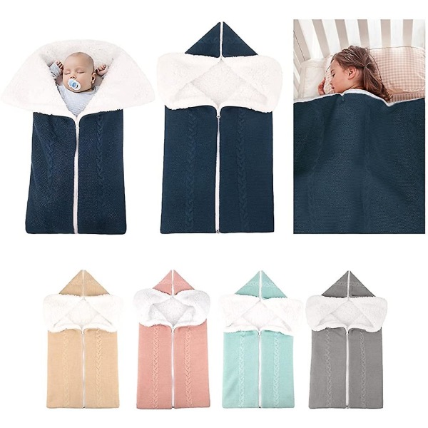Baby Svøb Tæppe Wrap Strikket Sovepose Nyfødt Baby Tyk Fleece