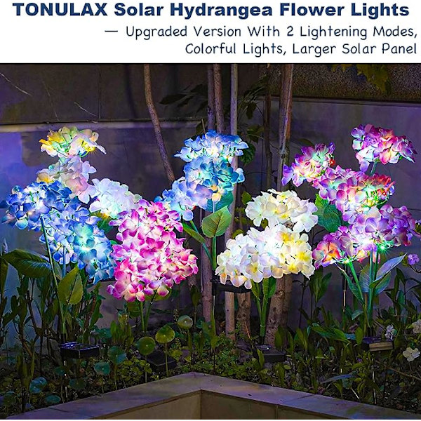 Solcellehavelamper - 3 Pak 2023 Version Solcellelamper Udendørs, Farverige Lamper, Hortensia Blomsterlamper til Gårdhaveindretning, Havepynt