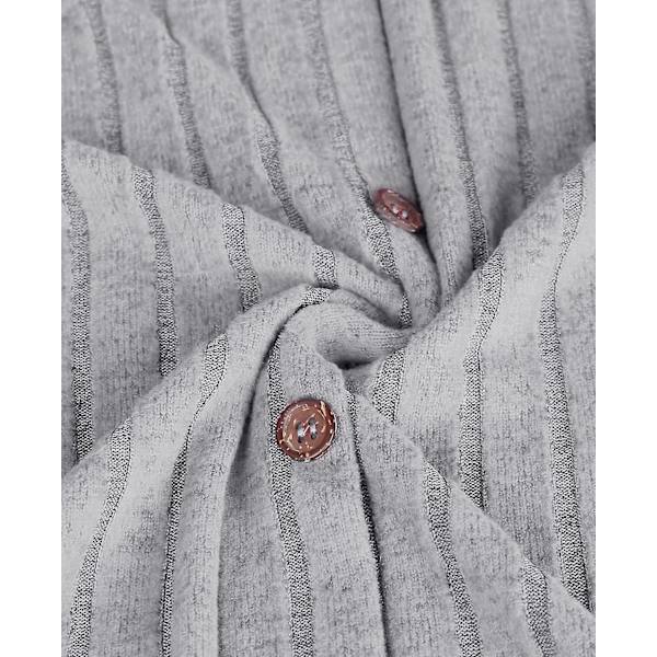 Mustat sateisen yön mekot naisille A-linjainen V-kaula-aukkoinen pitkähihainen koristeellinen nappi raidallinen vintage päivittäinen midi-mekko neulotut mekot Gray M