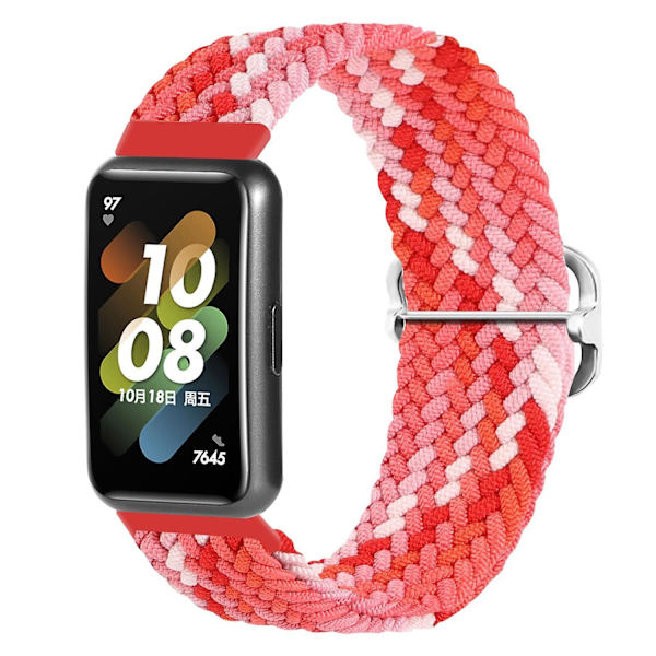 Flettet urrem til Huawei Band 7, udskiftningsarmbånd med justerbart spænde Coloful Red