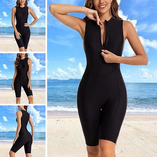 Dam badkläder i ett stycke långärmad rashguard damer våtdräkt atletisk Sleeveless Black 1494 L