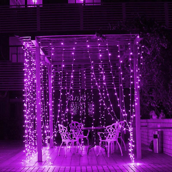 Led fönstergardin ljusslinga, inomhus utomhus bröllopsfest dekoration Purple 5*0.4