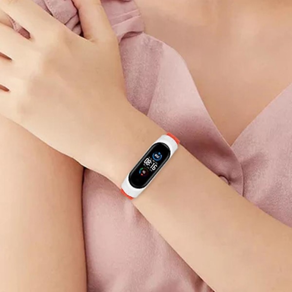 Stretchig nylon solo loop justerbar band för Xiaomi Mi Band 5 / Band 6 / Band 7 sport elastisk rem Black  White