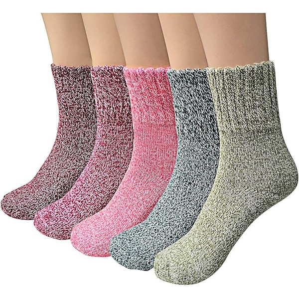 5 par sokker, termiske sokker for kvinner, varme vintersokker for kvinner, tykke strikkede sokker, vintersokker for kvinner, fargerike