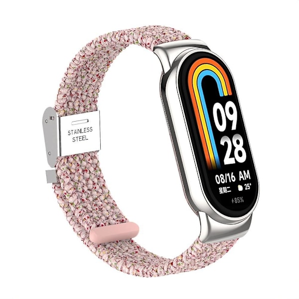 För Xiaomi Smart Band 8 flätad nylon klockarmband justerbart spänne elastiskt armband Bright Pink