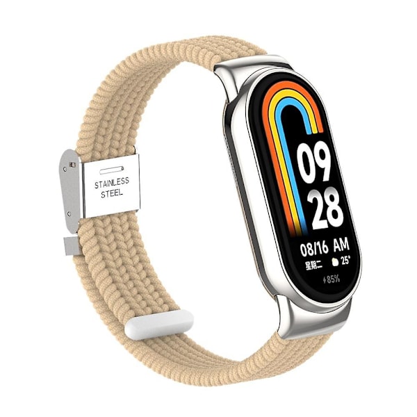 För Xiaomi Smart Band 8 flätad nylon klockarmband justerbart spänne elastiskt band Apricot