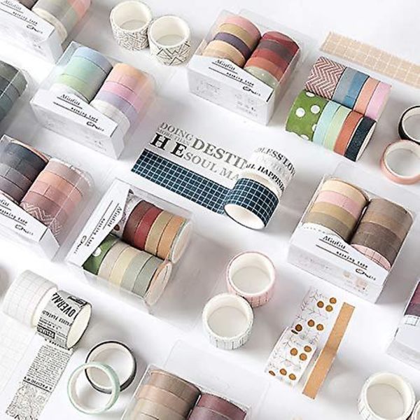 Washi Tape Set 10 rullar Dekorativ maskeringstejp i papper för konst, gör-det-själv-hantverk, tidskrifter, planerare, klippbok, present Retro Impression(2m)