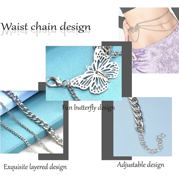 Multilayer Belly Waist Chain: Silver Butterfly Body Smycken