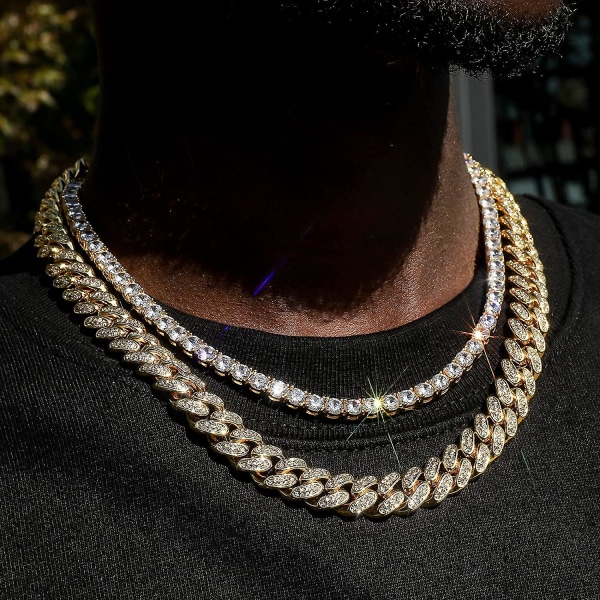 12mm Iced Out kubansk länkkedja - 18k äkta guld Silverpläterad Miami kubanska halsband Smycken, Hip Hop Diamond Chain Armband Halsband för män