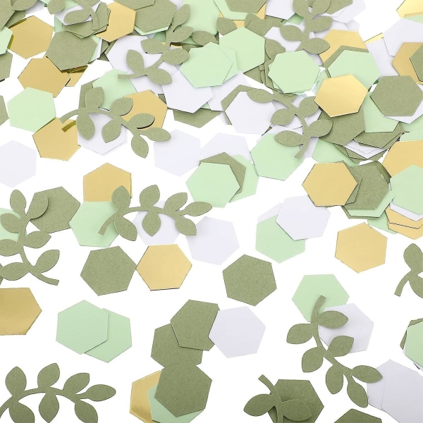 500 st Gröna Guld Eukalyptus Konfetti Baby Shower Konfetti Salvia Grön Konfetti Hexagon Scatter Boho Scatter Bordsdekoration För Bröllop Brud Th