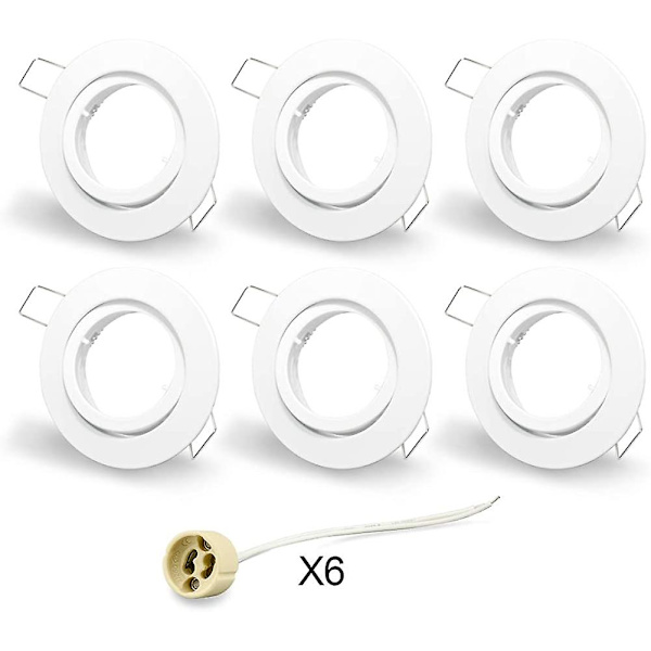 Sett med 6 Justerbare GU10 LED Innfelte Spotlights Matt Hvit Monteringsramme