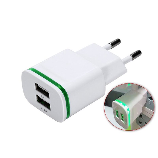 USB Stikoplader, 2-pak 2.1a 5v 2 Port Universal LED Strømforsyningsadapter Udskiftning