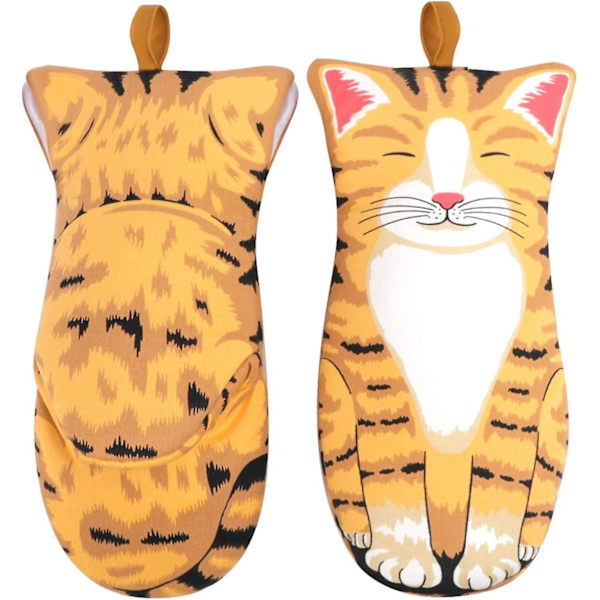 Sztxj Sötta ugnshandskar med katt-/tassdesign, tjocka bomullsvantar, värmebeständiga handskar för matlagning och bakning, grytlappar, roliga grillhandskar, mikrovågsugnshandskar, bakhandskar, kökshandskar