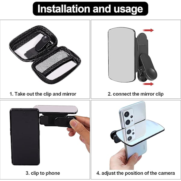 Smartphone Kamera Spejlrefleks Clip Kit, 2023 Ny Justerbar Telefon Refleks Kamera Clip, Rejse Selfie Spejlrefleks Clip Kit, Spejlrefleks Black
