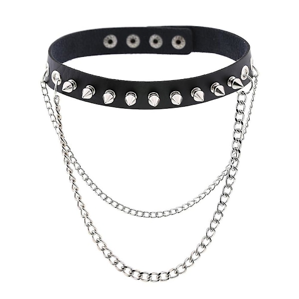 Punk Goth Metal Spike Studded Link Läder Krage Choker Halsband black