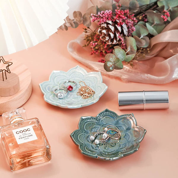 Boho Ringfat Liten Smyckeskål Keramik Prydnadsbricka Kristallhållare 2 Set Boho Dekor