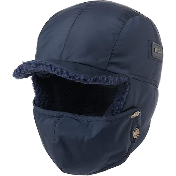 Vandtæt Yetsye Vinter Faux Læder Aviator Pilot Hue Øreklap Jagt Trapper Hat Navy blue
