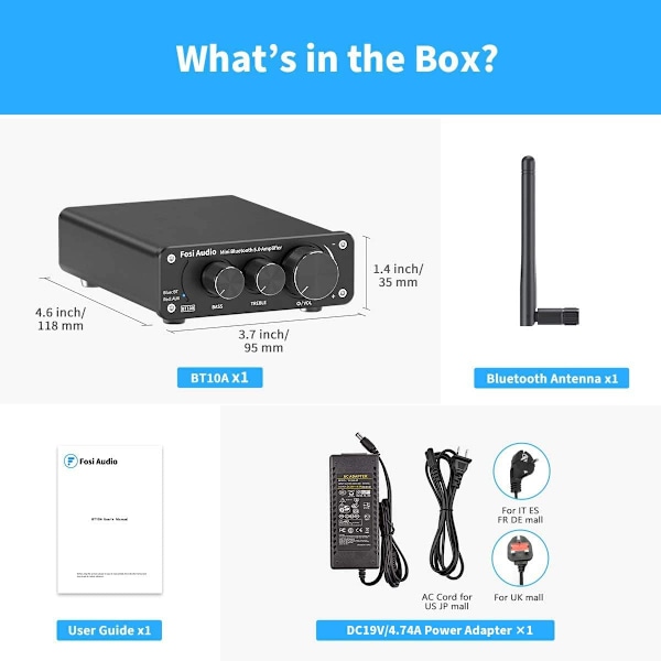 Bluetooth 5.0 Forstærker Stereo Effektforstærker, 2 Kanal Klasse D Mini Hi-Fi Integreret TPA3116 Effektforstærker, til Højttalere i Hjemmet 50W x 2