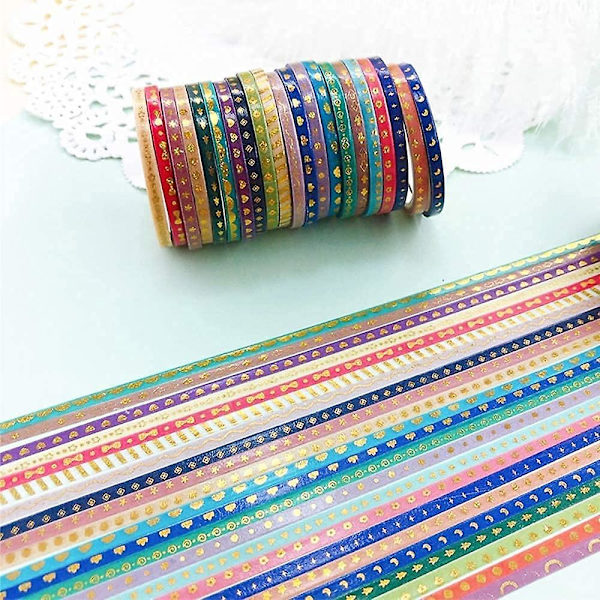 23 rullar Washi-tejpset, folieguld tunn dekorativ maskeringstejp, Scrapbook-tejp för DIY-hantverk konstprojekt Bullet Journal presentinslagning, flerfärgad,