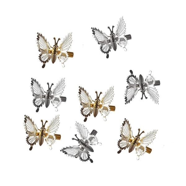 8 st Sparkly Butterfly Hårklämma Kreativt Personlig Metall Rörlig Fjäril Hårklämmor Hårtillbehör Presenter Till Kvinnor Flickor