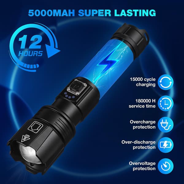 Ladattava LED-taskulamppu Tehokas Taskulamppu Suurella Valoteholla 5000mAh