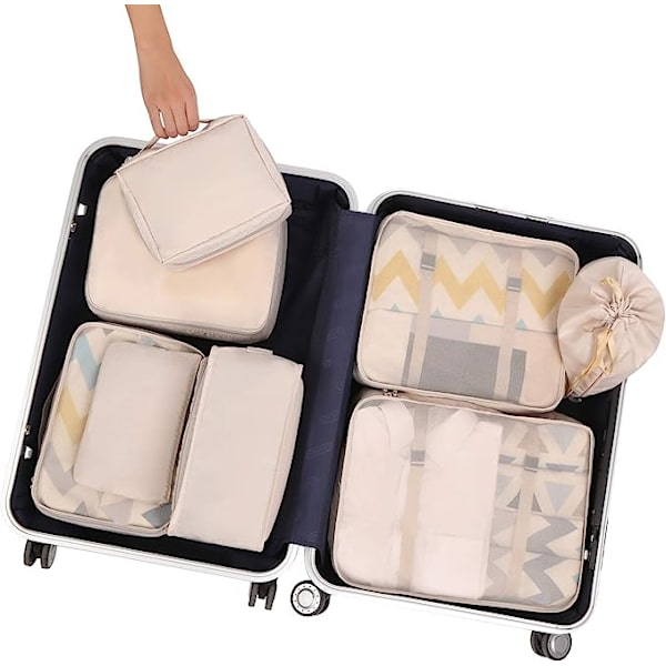 8 Set Packkuber Resväskor Packningsorganisatörer för Reseaccessoarer Cream