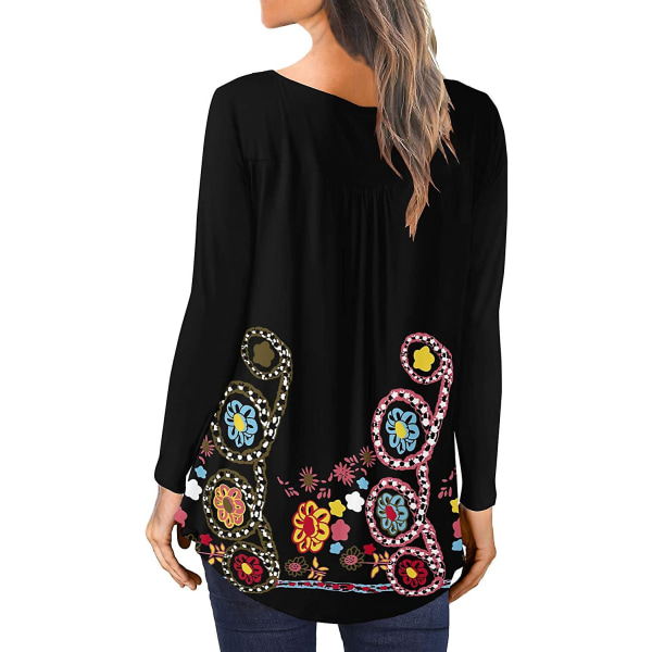 Dame Tunika Topper Ensfarget Plissert V-hals Knapper Bluse Blomstertrykte Damer Yellow 2XL