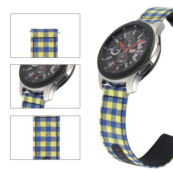 Oval spänne nylon tyg + läder klockarmband för Samsung Galaxy Watch 5 40mm/44mm/ Watch 5 Pro 45mm Blue Yellow Plaid