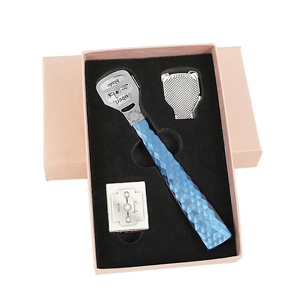 Ruostumattomasta teräksestä valmistettu muunneltava jalkaraspi- ja raspisetti, pedikyyri työkalu kovettumien poistaja jalkojen kuorinta Blue Dead Skin Planer Set Compact Case
